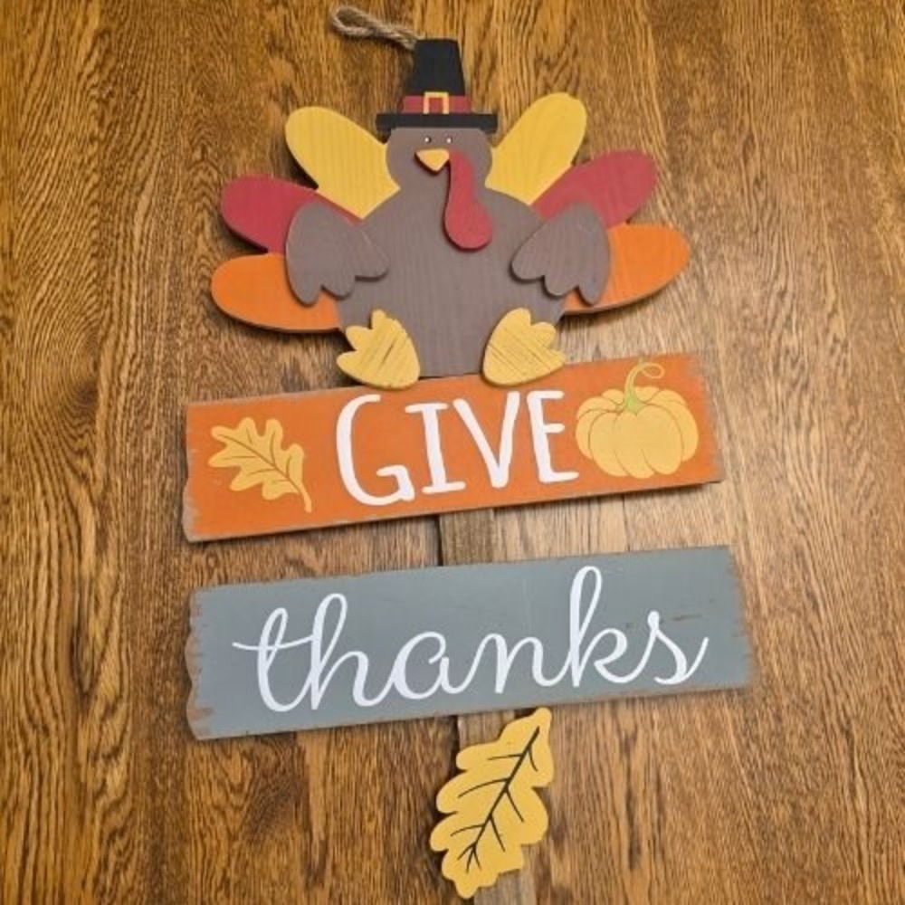 Rustic Wood Turkey Give Thanks Outdoor Decor Thanksgiving Fall Harvest Yard Sign